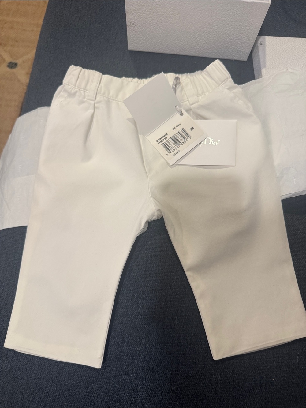 Baby Dior Kids White Formal Trousers with Elastic Waist